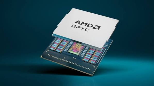 기판 위에 떠 있는 AMD EPYC 서버용 프로세서