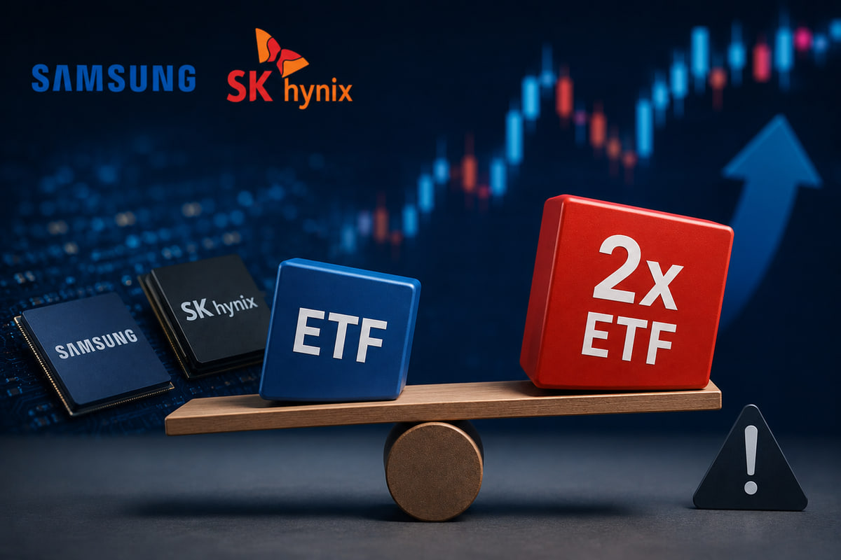 일반 ETF와 2배 레버리지 ETF의 위험 비교 일러스트